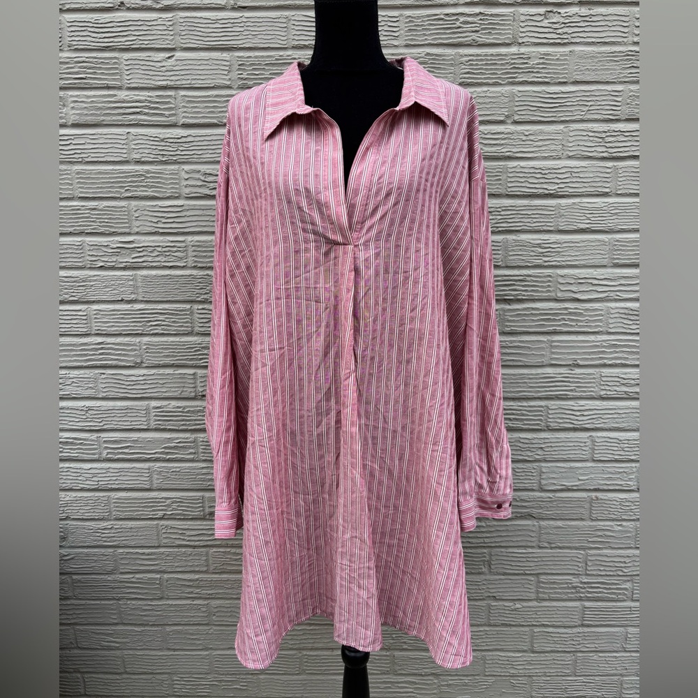 New Ulla Popken Red & White Stripe Collared  Long Sleeve Shirt Size 28/30